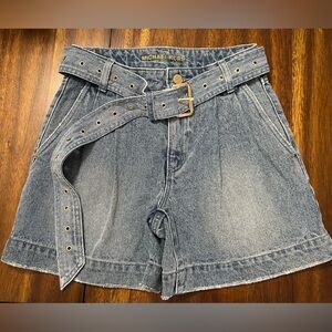 Michael Kors Denim Belted Pleated Shorts Size 0